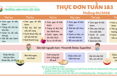 Thực đơn của bé tuần 1&3 tháng 01/2026
